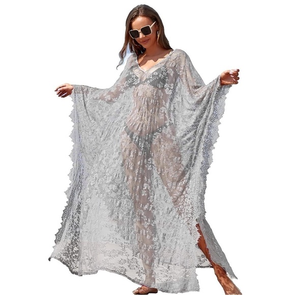 Beach Cover Up Boho Lace Kimono Bikini Robe Swimsuit Bathing Suit Costume Role - Picture 1 of 5